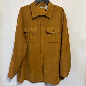 Vintage White Stag Faux Suede Shirt Jacket Shacket Brown Mustard Western XL 16